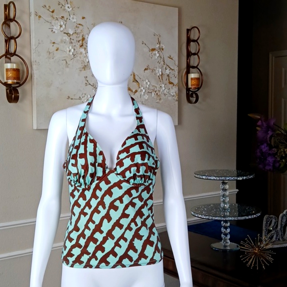 Victoria's Secret Brown and Mint Halter Tankini Top. Size 38C